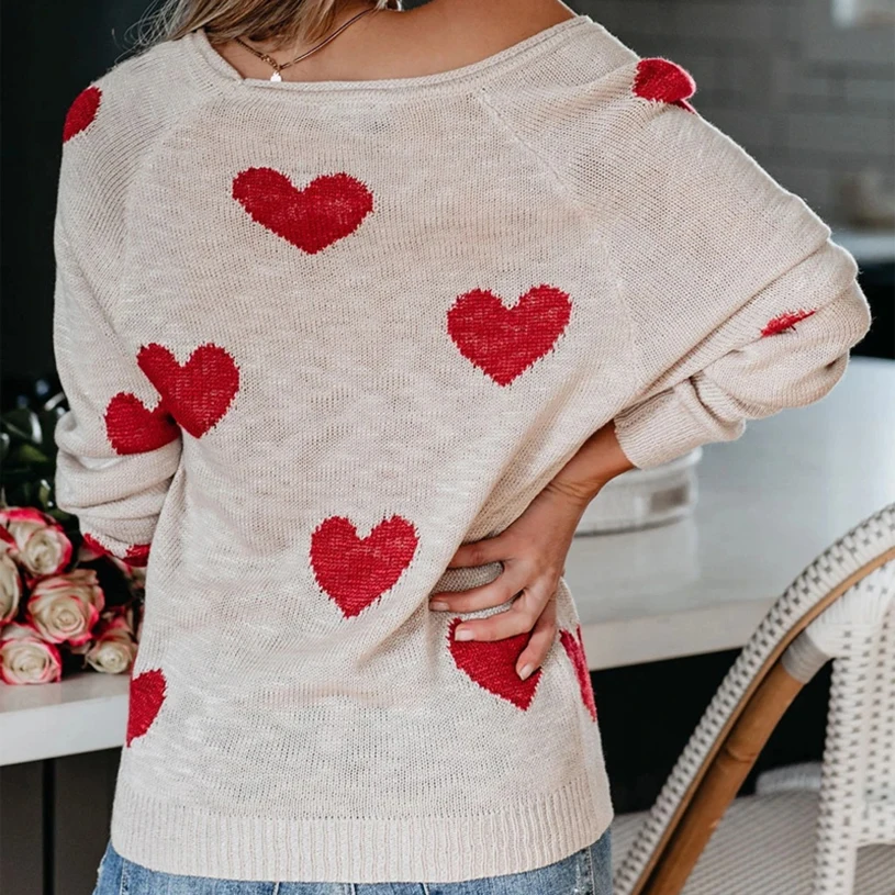 Heart Shape Women Knitted Sweaters V Neck Korean Style Jumper Pullover Long Sleeve Outwear Soft Warm Spring Clothing New | Женская