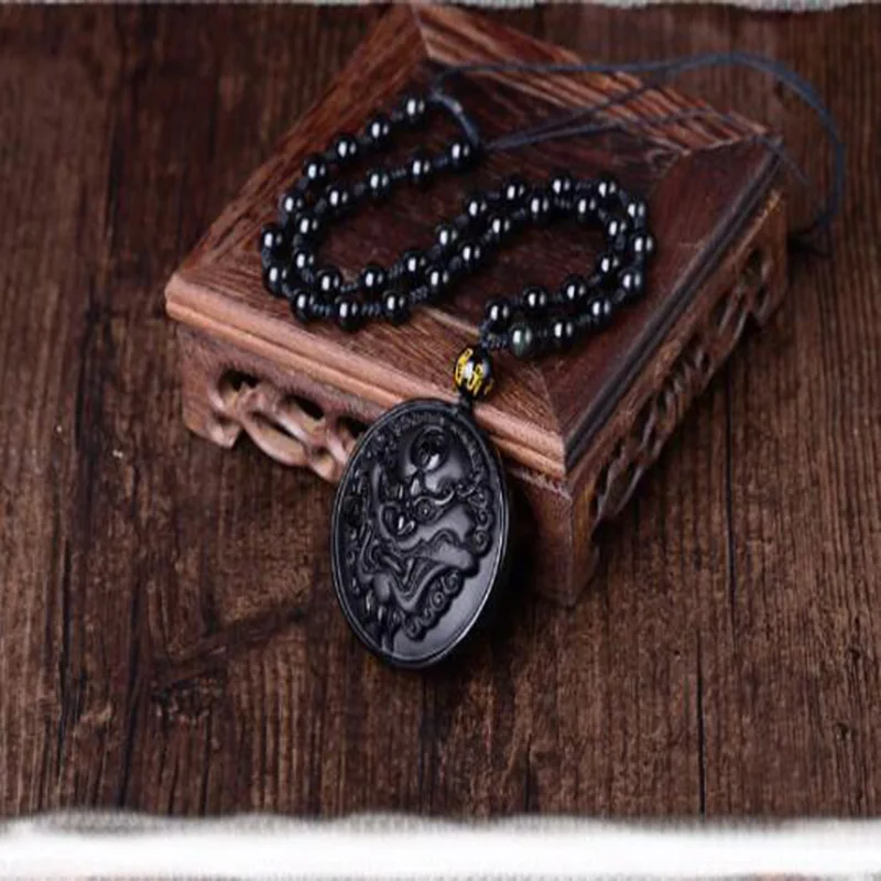 

Natural Obsidian Eight Diagrams Dragon head Pendants Jewelry Fine Jewelry Exorcise evil spirits Amulet Pendant Christmas Jewelry