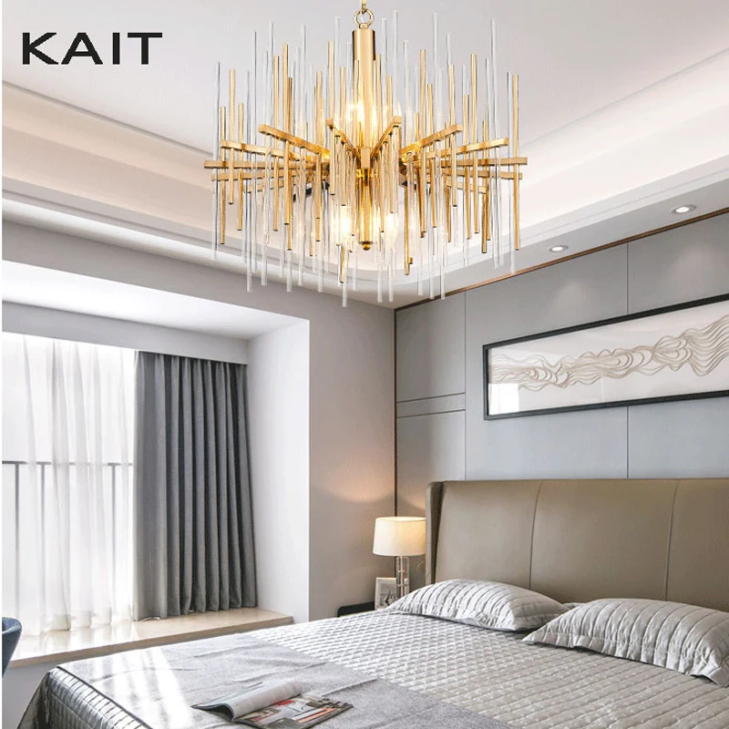 

Modern Crystal Lamp Chandelier for Living Room Lamps Chain Chandeliers Lighting Golden Round Stainless Steel Luxury LED Bulbs AC