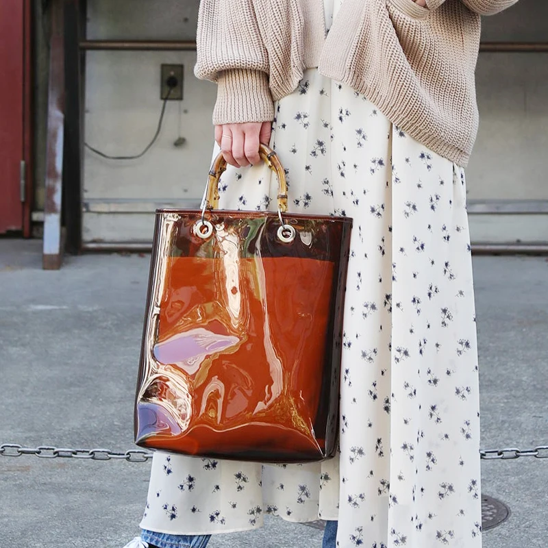 Солнечный пляж модная летняя композитная прозрачная сумка с бамбуковой ручкой