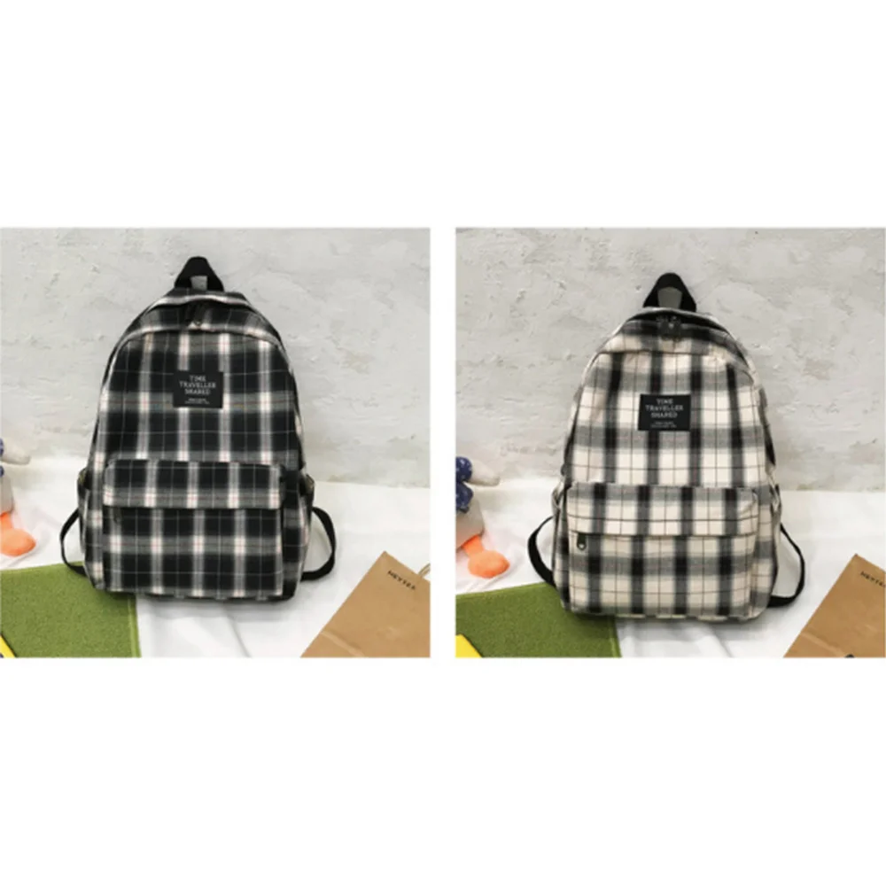1PCS Plaid Student Backpack Canvas Material Japanese and Korean Retro College Style Simple Trend Leisure Travel Backpack 2020