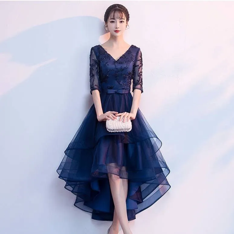 Темно-синие женские v-образным вырезом Короткие вечерние платья Высокая Талия