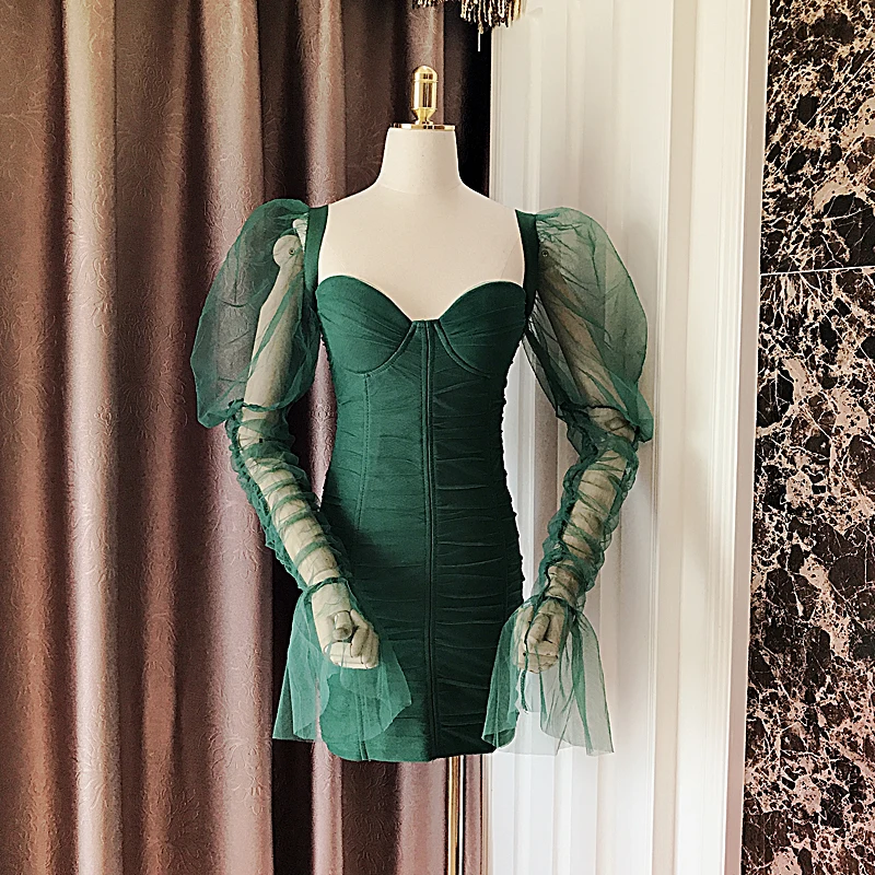 2020 Ранняя весна Новое Элегантное Ретро Сетчатое вязанное платье с