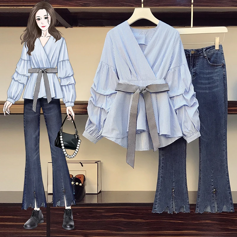 Женский костюм в стиле High Street размера плюс 4XL элегантная рубашка полоску и