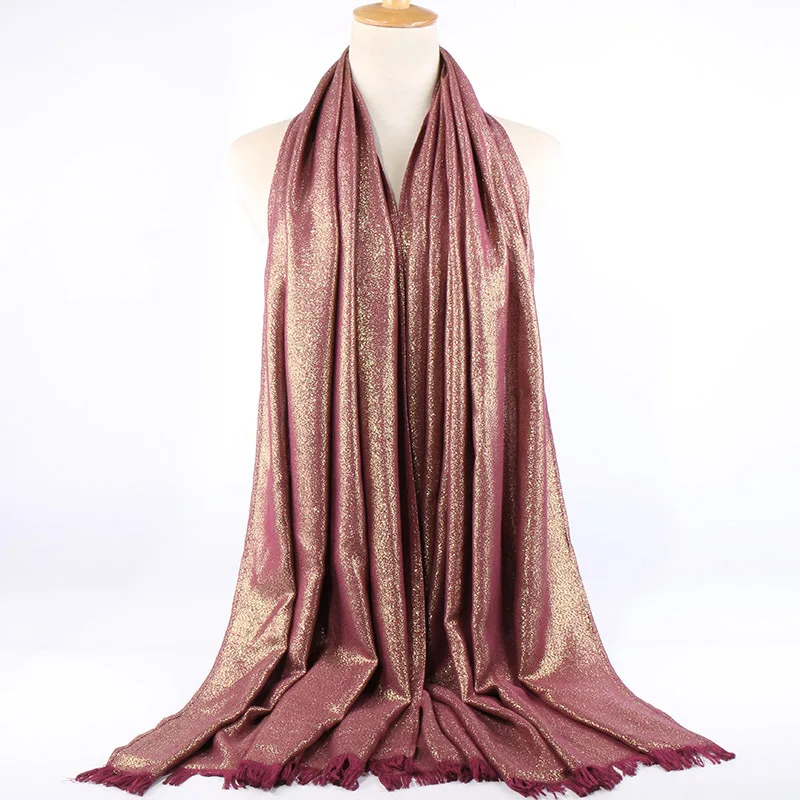 

27 Colors Fashion Lurex Glitter Fringe Cotton Scarf Shawl Lady Plain Sparkling Wrap Headband Bufandas Muslim Hijab 180*70Cm