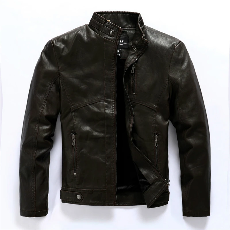Мужская мотоциклетная куртка из ПУ кожи с бархатной подкладкой и воротником