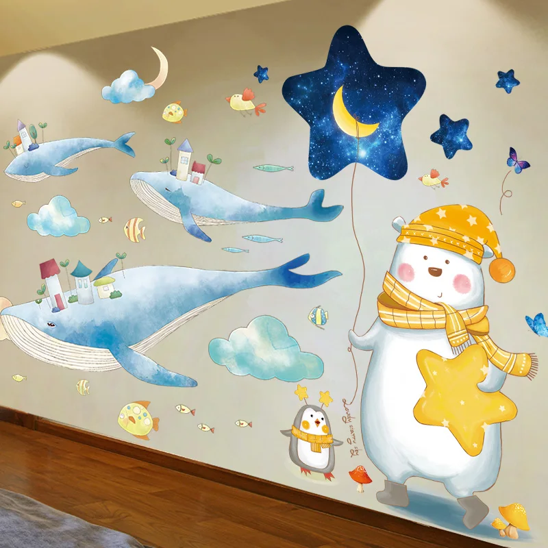 

[SHIJUEHEZI] Whales Fish Wall Stickers DIY Cartoon Bear Animal Wall Decals for House Kids Rooms Baby Bedroom Nursery Decoration