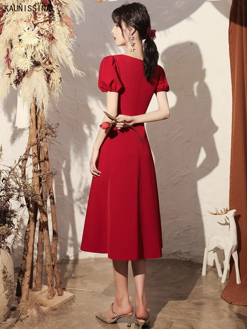 

KAUNISSINA Simple Party Dress Robe Split Sexy Cocktail Dresses Short Sleeve Solid Vestidos Custom Size Homecoming Prom Gowns