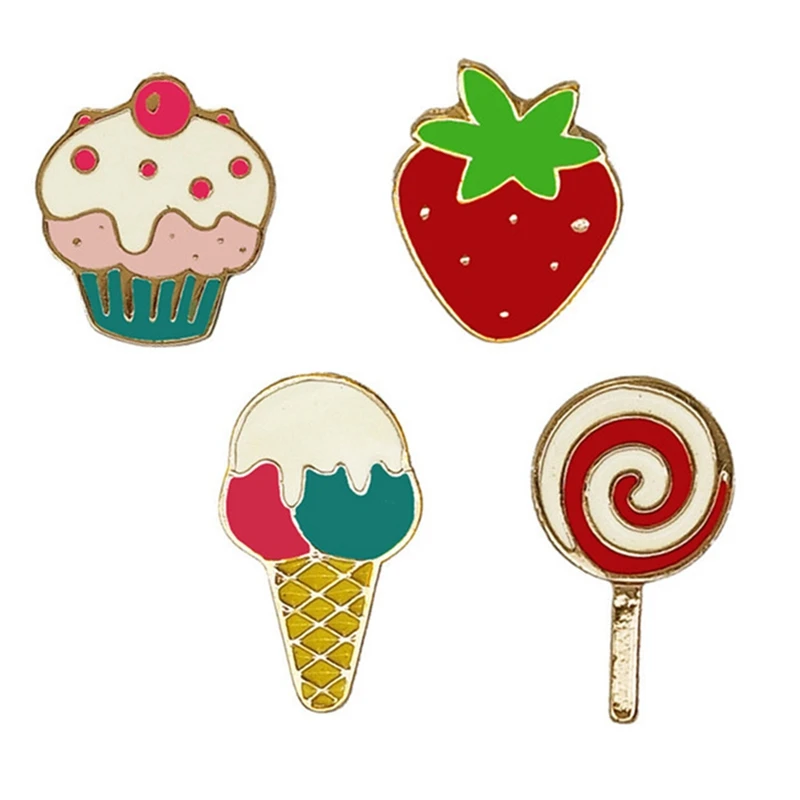 Мороженое клубничный торт Металл Воротник Капельное масло брошь милый эмалевые