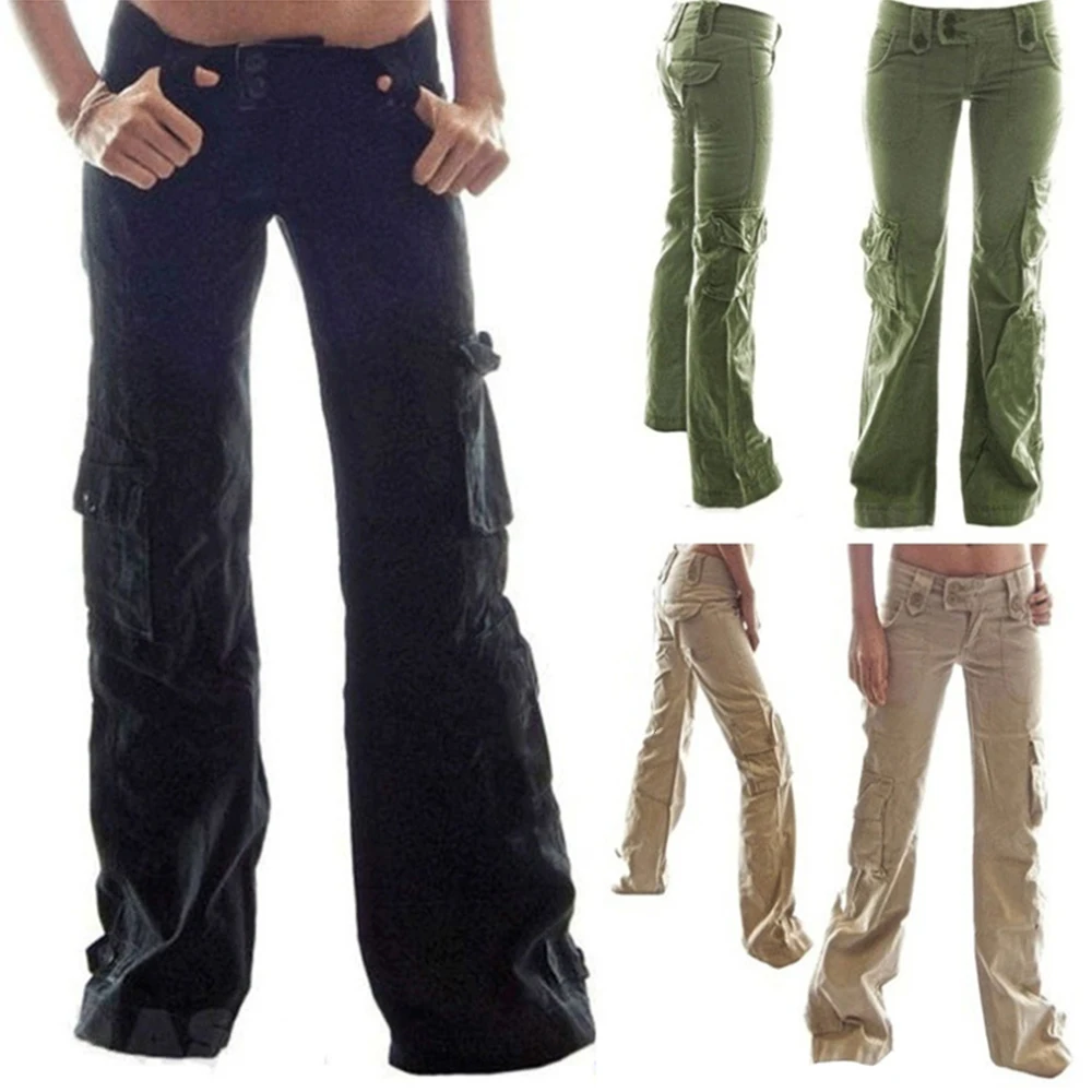 

Cargo Pants Women Casual Solid Sweatpants Multi Pockets Slacks Loose Low Waist Safari Style Long Pants pantalon pour femme D30