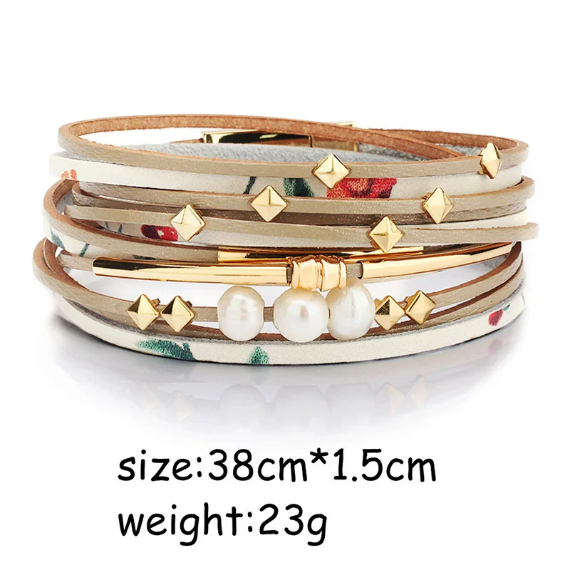 2020 Braid Leather Bracelet For Women Fashion Alloy Magnetic Buckle Multilayer Wrap Female Pearl Bangle Jewelry Gift | Украшения и