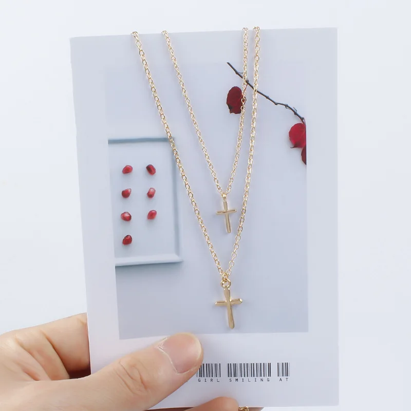 Новое модное Двухслойное ожерелье с крестом Подвеска для женщин длинная цепочка