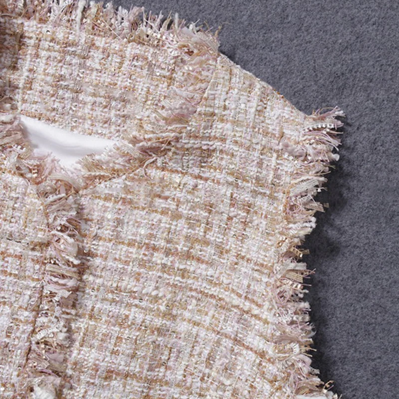 Твидовый жакет без рукавов с блестками яркого цвета Ткань Повседневный