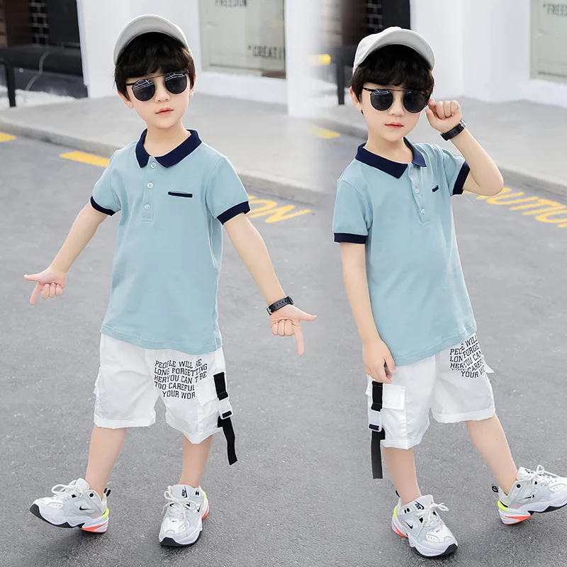 

Boys short-sleeved T-shirt 2021 new medium and large children's summer casual children's wear lapel