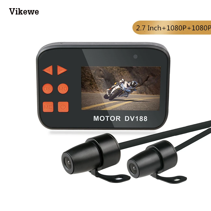 Vikewe 2,7 дюймов 1080P DV188 видеорегистратор для мотоцикла с двойным водонепроницаемым объективом камера для занятий спортом на мотоцикле видеорегистратор ночного видения