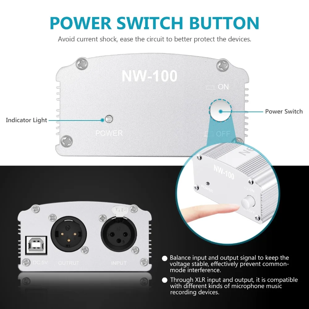 Neewer 1-канальный 48V USB Phantom Питание 5 футов USB кабель XLR Сделано в Китае для XLR 3Pin микрофонный кабель для любого конденсаторный микрофон