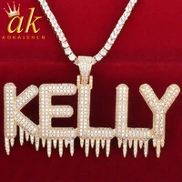 aokaishen custom name necklaces for men personalized pendant real gold plated aaaa cubic zirconia hip hop fashion jewelry iced