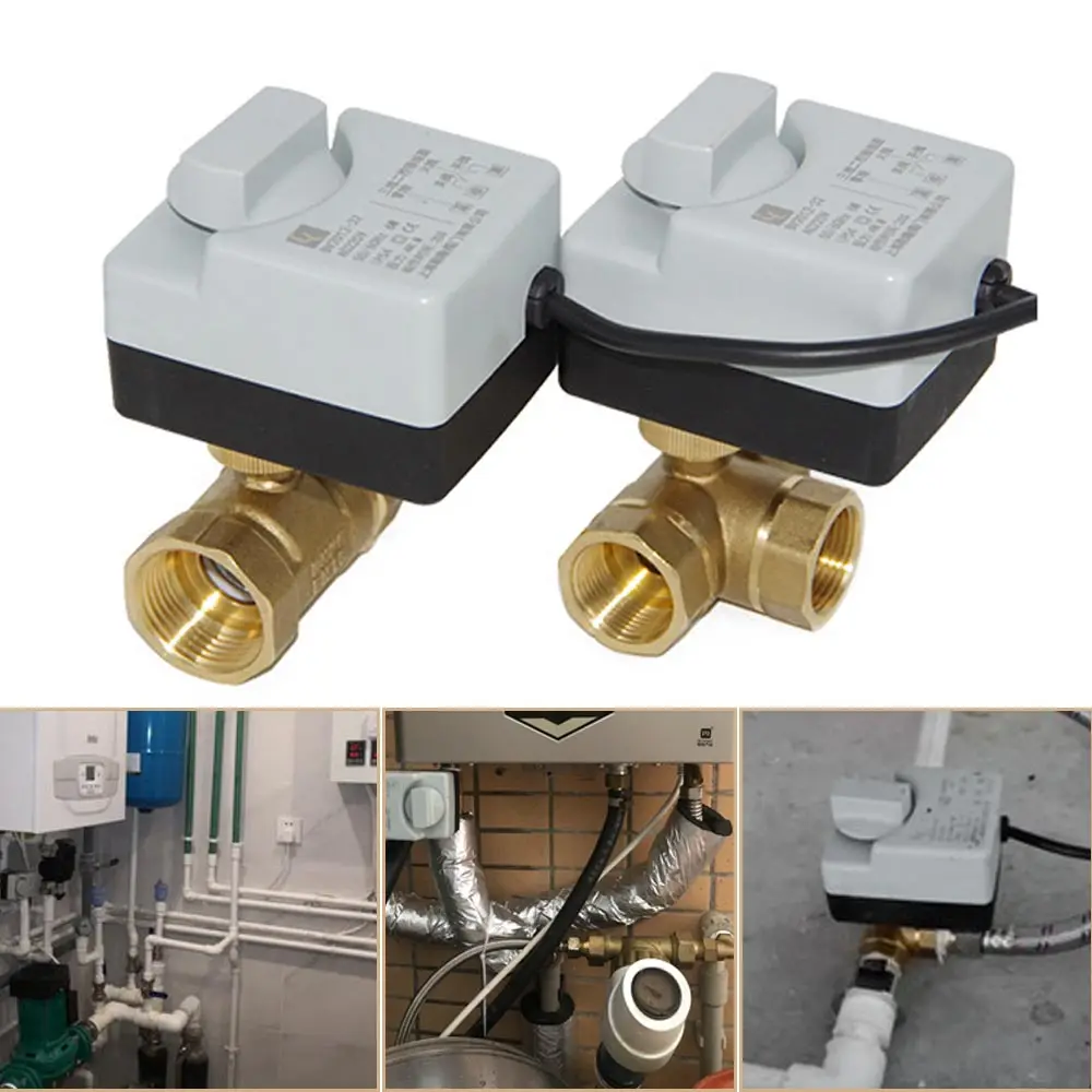 

Латунный моторизованный шаровой клапан AC 220V 3-проводной двухсторонний Электрический привод, трехходовой/2-ходовой DN15 DN20 DN25 DN32 DN40 с ручным пе...