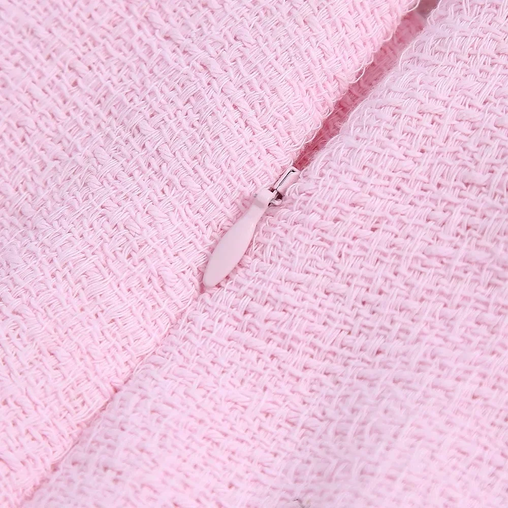 

Women Elegant Texture Pink Shorts 2021 Summer New Za Pockets Waist Side Female Casual Office Lady Chic Shorts