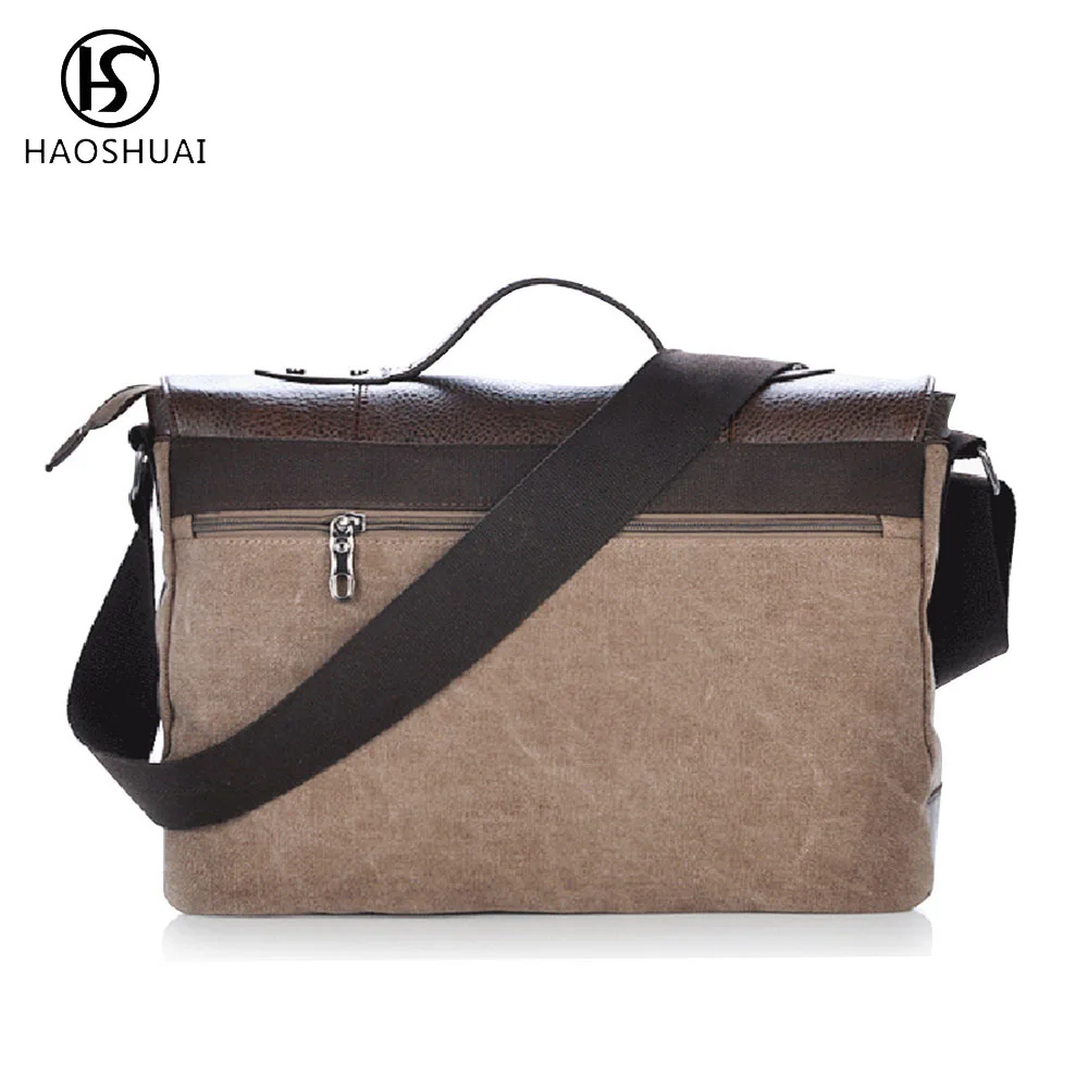 Сумка-мессенджер Мужская холщовая Винтажная сумочка на плечо из кожи Крейзи Хорс