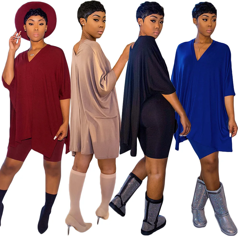 

Wholesale Classic Streetwear Women Suit Solid Color V Neck Three Quarter Sleeve Pleated T-shirt And Shorts Femme Tracksuit