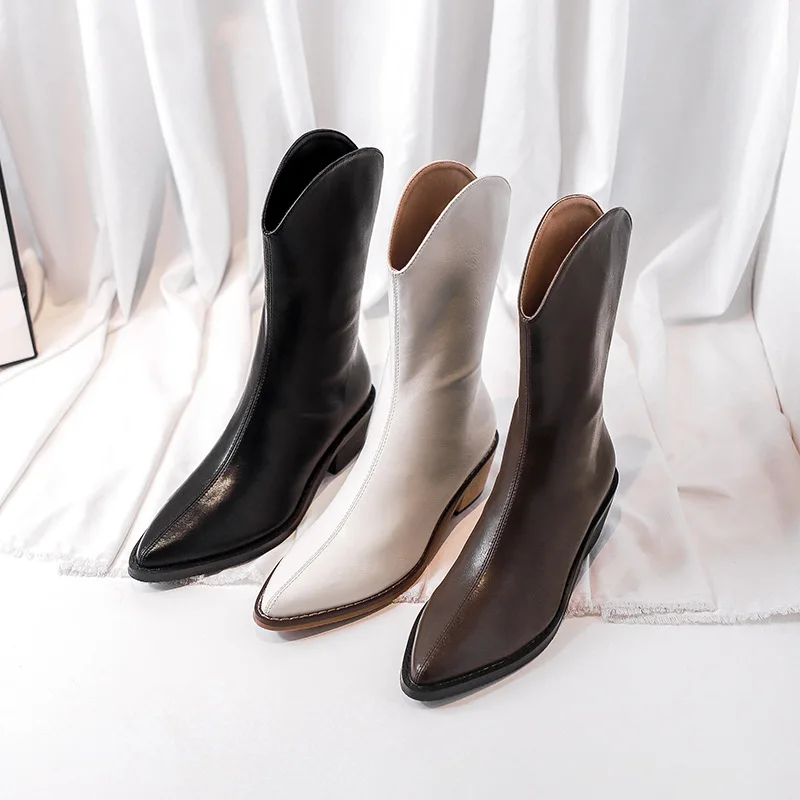

Boot Lady Summer 2021 New boots thick heel thin mid-leg western cowboy boots pop style pointy ankle boots lady RB280