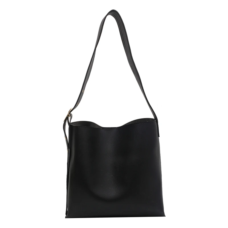 

Vintage Bucket Bag for Women Designer Wide Strap Shoulder Bags Luxury Pu Leather Crossbody Messenger Bag Big Composite Purses