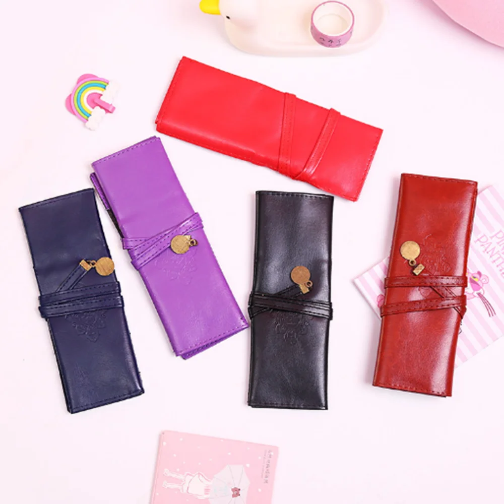 1 шт. PU Для женщин Винтаж кисть Карандаш Чехол Органайзер РОЛИК ручка держатель