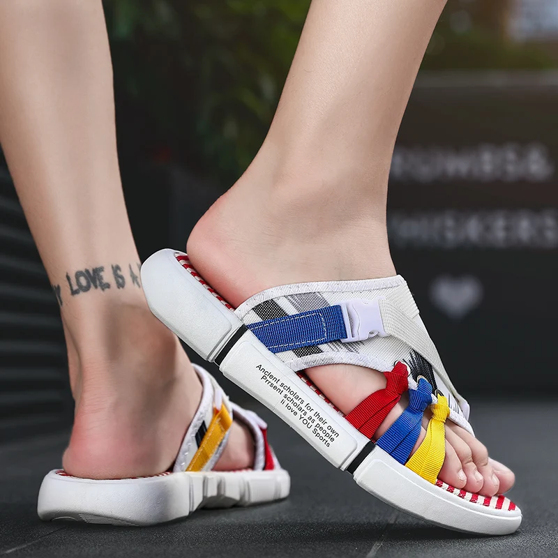 

CYYTL Colorful Men 2020 Summer Fashion Slippers Outdoor Beach Shoes Soft Home Sandals Non-slip Claquette Hausschuhe
