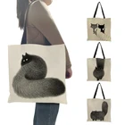 Модные сумки для покупок для продуктов, эко-сумка-тоут для супермаркета, черная, белая сумка с рисунком кота, сумка через плечо для женщин