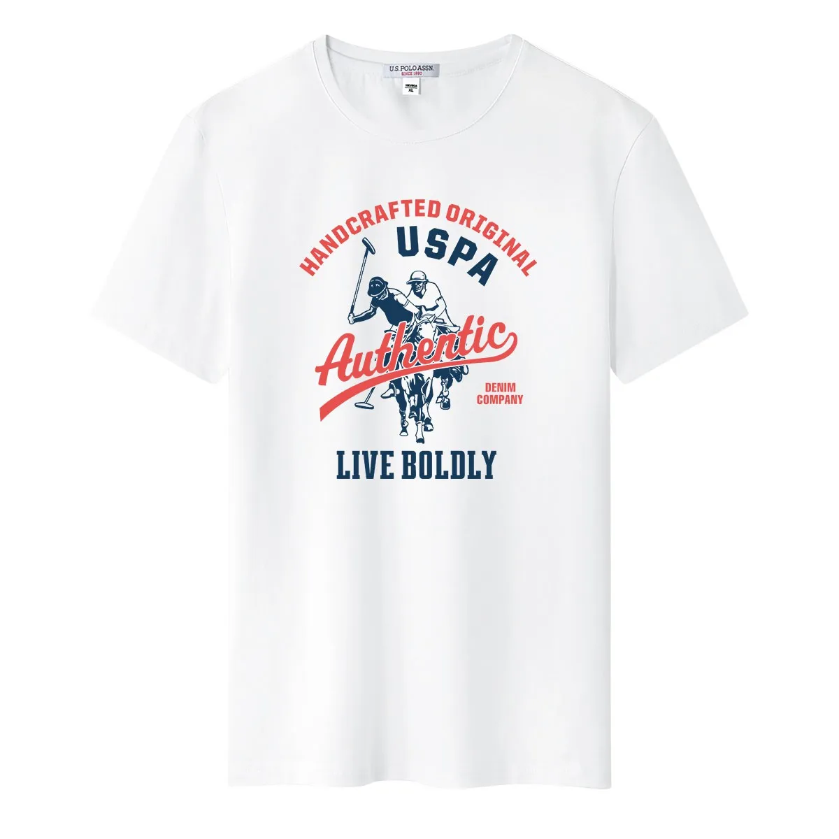 Polo Assn. Футболка-поло мужская с круглым вырезом модная Свободная рубашка из 100%