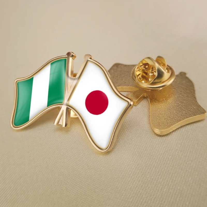 

Japan and Nigeria Crossed Double Friendship Flags Lapel Pins Brooch Badges