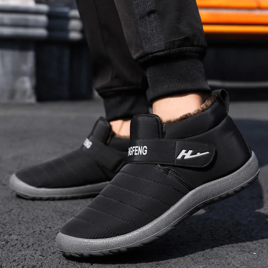 Men Boots Winter Shoes Warm Fur Snow Plush Inside Anti Skid Bottom Waterproof Black Men#3 | Обувь