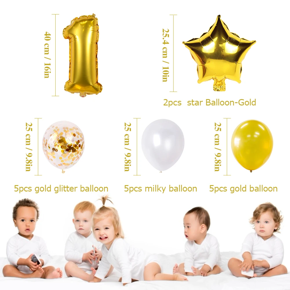 Золото 1st ко дню рождения белый баннер на день с 10 дюймов рисунком пятиконечной