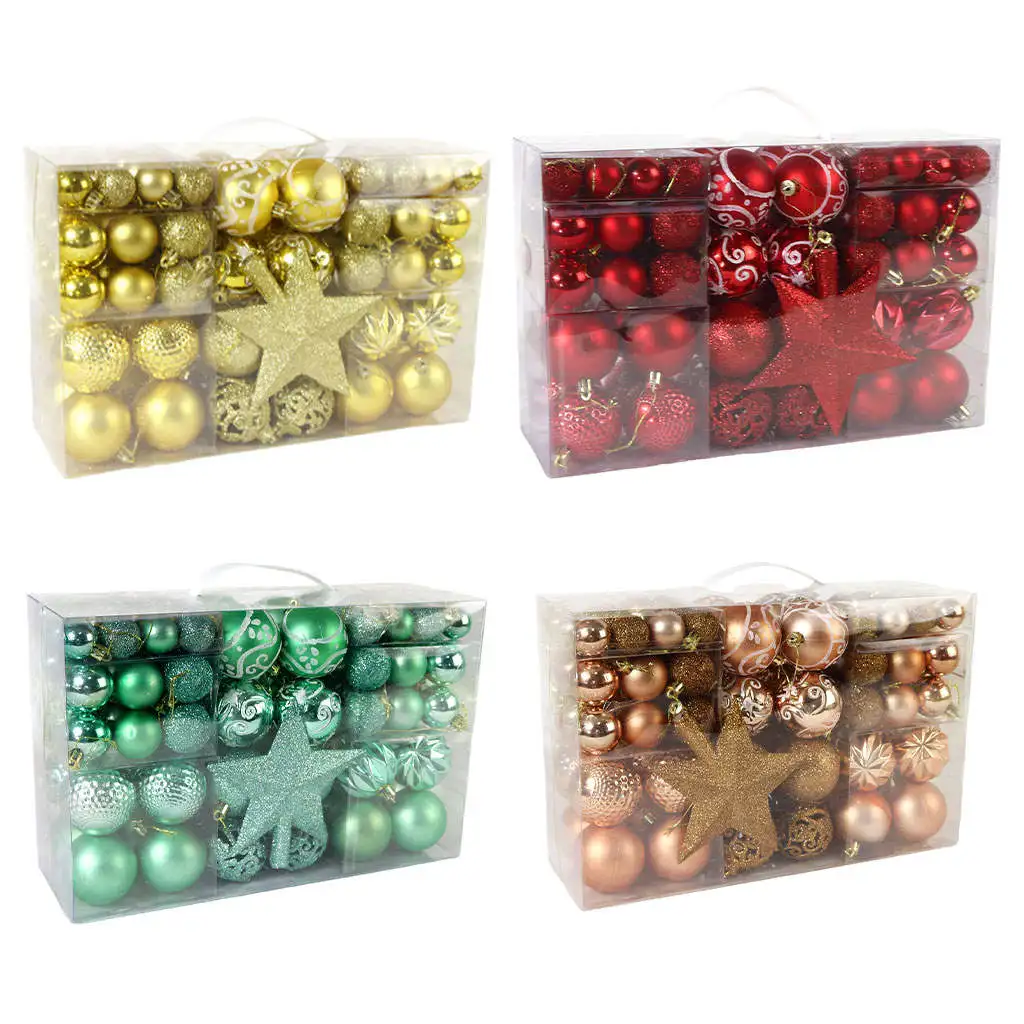 

100 Pieces Assorted Sizes Christmas ing Pendant Balls, Shatterproof Plastic Baubles for Holiday Xmas Tree Decorations