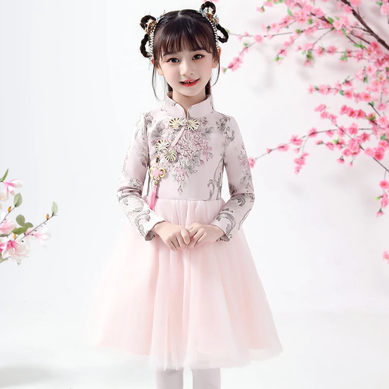 Теплая Новогодняя одежда для девочек китайский ханьфу детский драматический