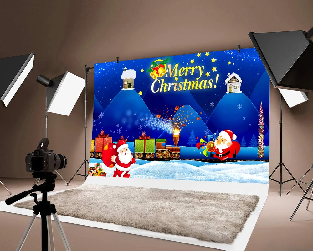 

Рождественский фон для фотосъемки с изображением Санты, голубой фон для фотосъемки, креативные фоны, украшения для праздника Вечерние