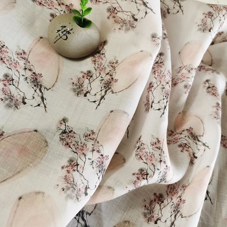 

Natural pure ramie tissus digital printing patchwork High grade cheongsam robe dress fabric