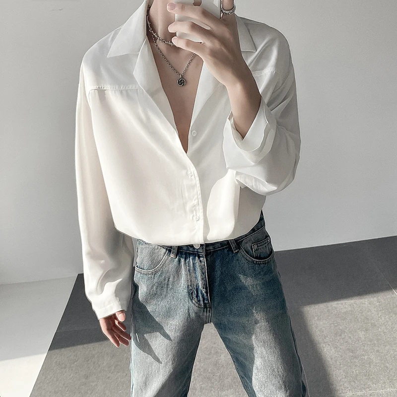 Business Suit Collar Shirts for Men's 2021 Autumn High Quality Solid Color Casual Shirt Camisa Social Party Masculina Streetwear