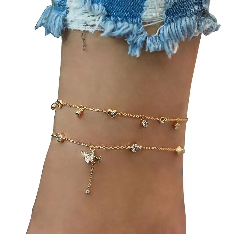 2 шт./компл. Романтический милый женский ножной браслет модный браслет-бабочка в