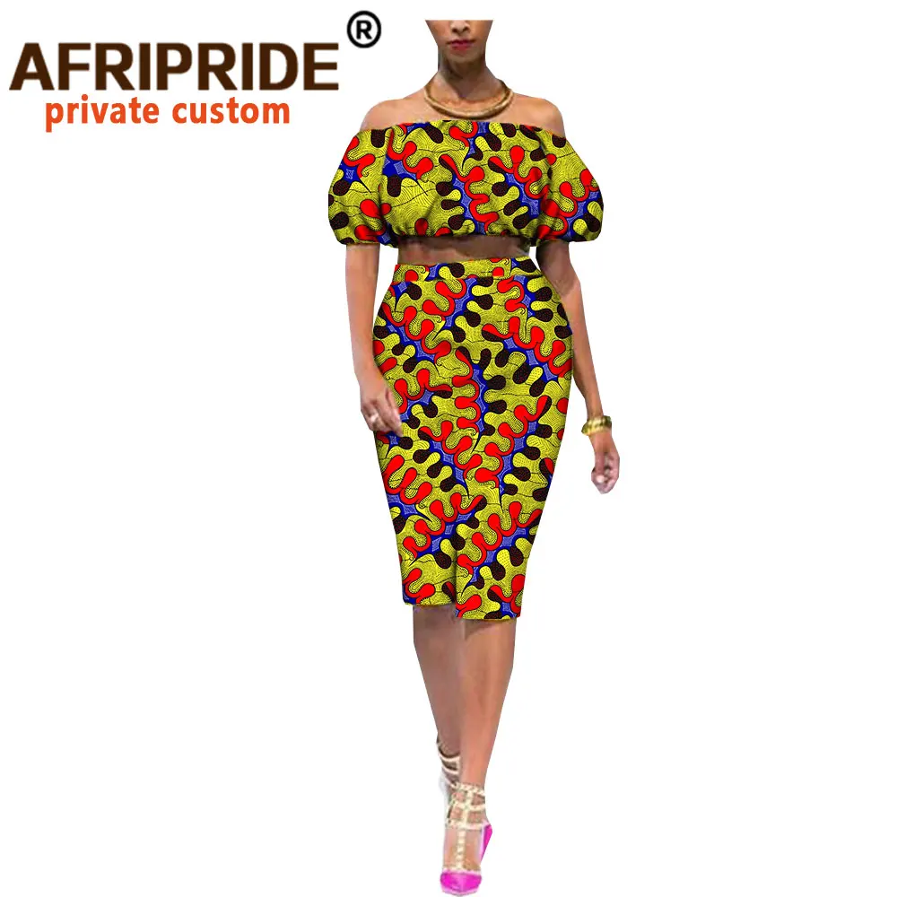 Африканский повседневный летний костюм из 2 предметов для женщин топ с коротким