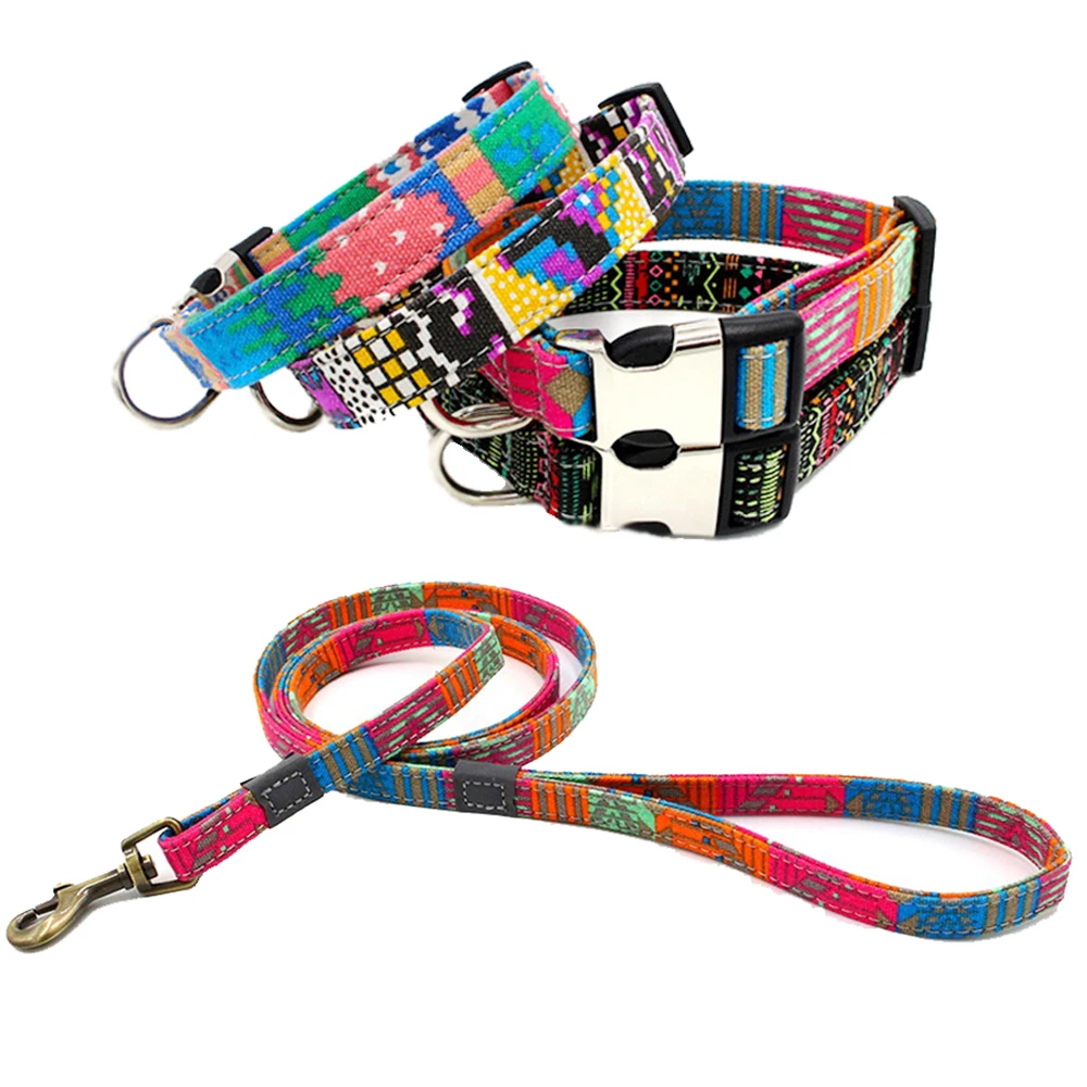 

Bohemian Printing Pet Dog Collars and Leash Fashion Durable Dogs Collar Leashes High Quality Exquisite Boho Pets Supplies
