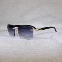 vintage rhinestone black white buffalo horn rimless sunglasses men wood sun glasses metal frame shades for summer club eyewear