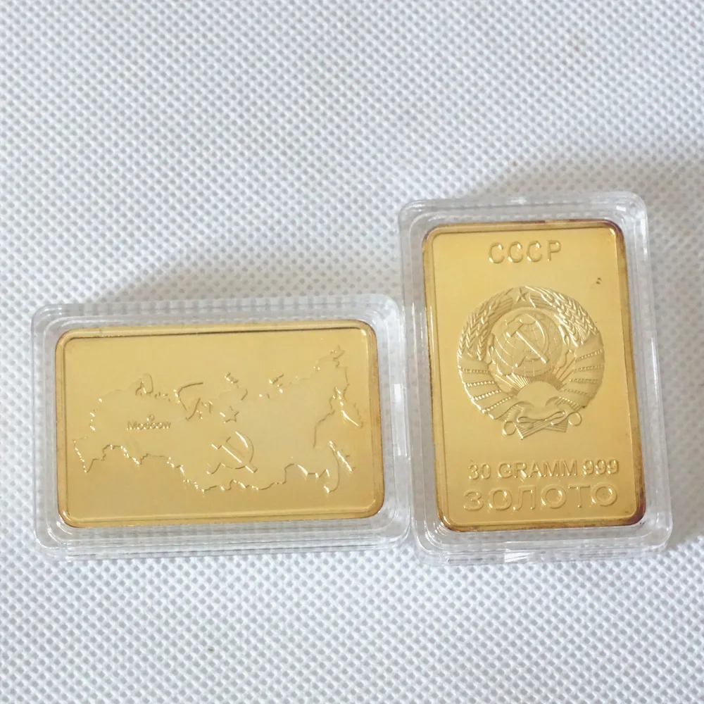 

44x28MM 24K Gold Bullion Bar Plated Russia USSR National Emblem Soviet Commemorative Souvenir Medallion Coin Collection