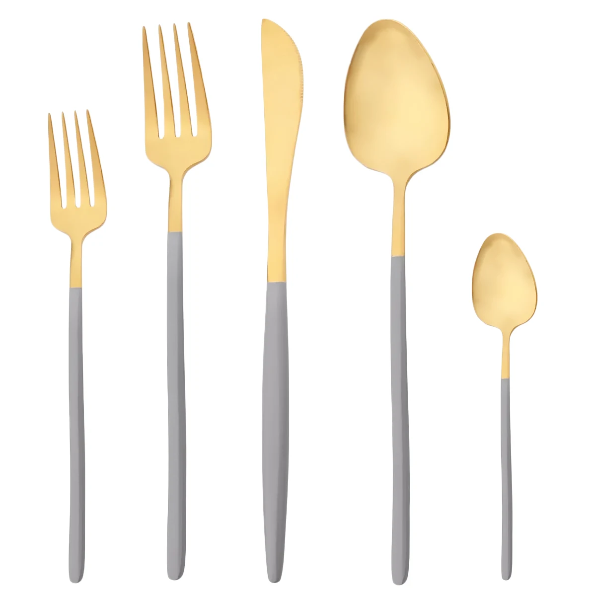 

5pcs Flatware Set 304 Stainless Steel Dinnerware Set of Matte Grey Gold Cutlery Dinner Knife Fork Tea Spoon Tableware Set