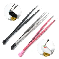 2 heads straight nail tweezers with silicone pressing head for 3d sticker rhinestones picker manicure tools