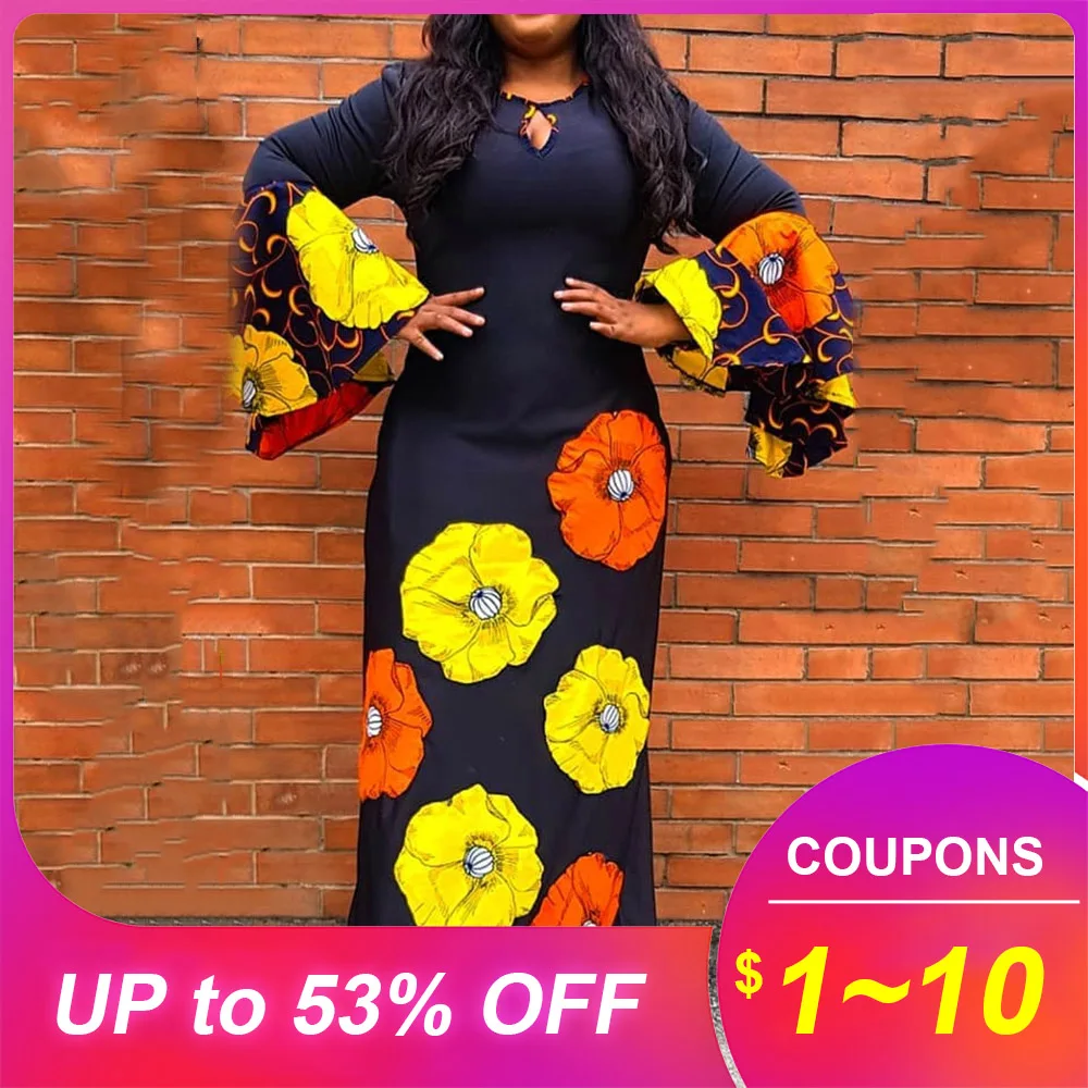 Платье женское ТРАПЕЦИЕВИДНОЕ с цветочным принтом свободное Длинное Элегантное