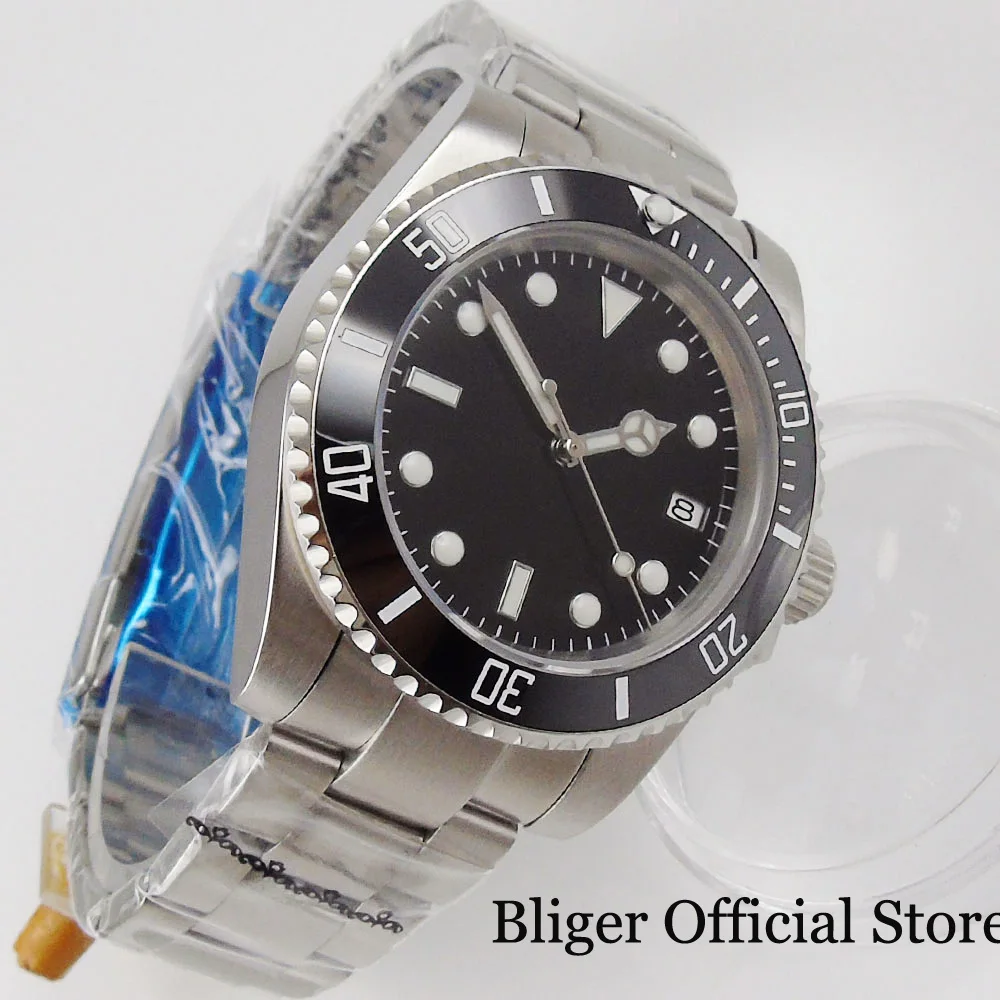 Цена BLIGER Black Business автоматические мужские часы 24 Драгоценности NH35A MIYOTA 8215 PT5000 без лупы, прозрачное стекло, задняя керамическая вставка