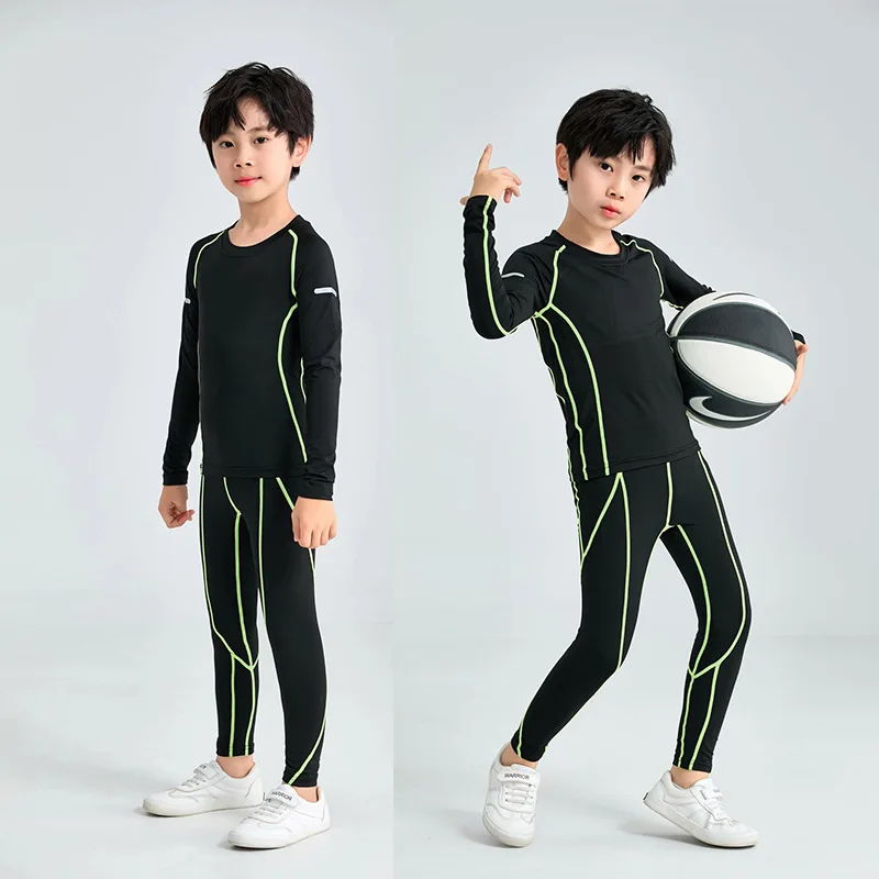 2PCS Kids Compression Base Layer Running Sets Survetement Football Basketball Soccer Training Pants Shorts Sport Tights Leggings