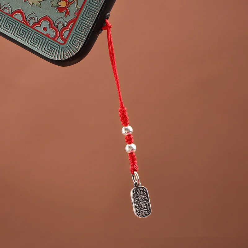 

925 sterling silver mobile phone pendant qi mobile phone chain retro all-match U disk key ring pendant gift lanyard keychain
